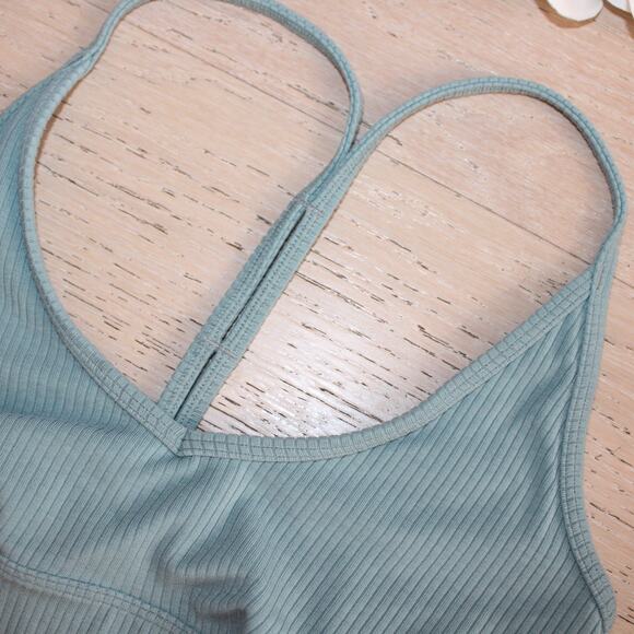 ALO Blissful Ribbed Sports Bra Blue Lightweight Yoga Bra Y-Back | Small - Picture 2 of 7